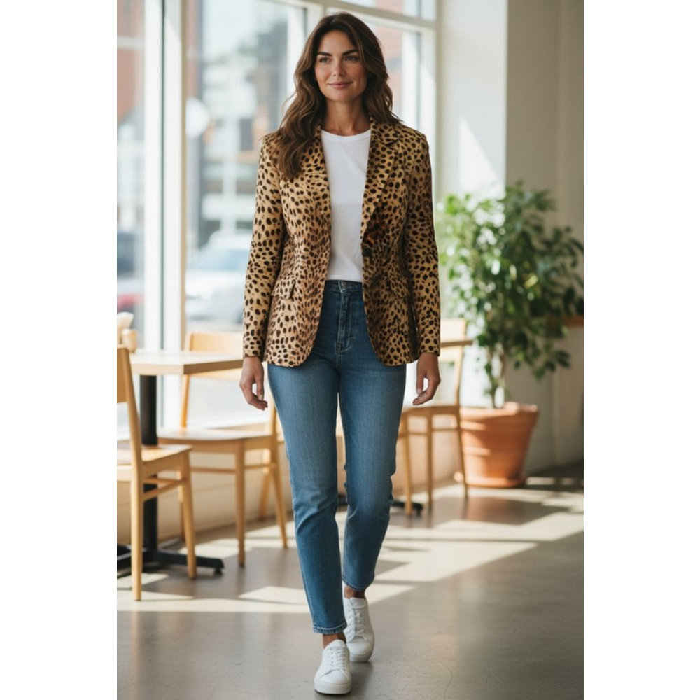 Jones New York Leopard Print Blazer Jacket Size 12 Brown Black